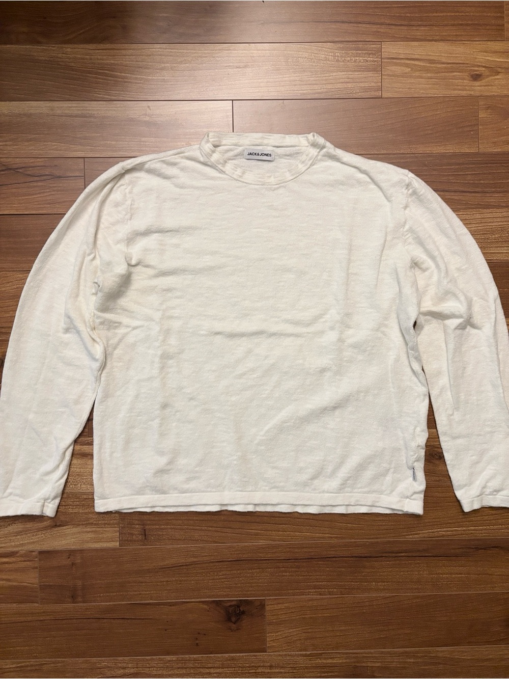 Jack and Jones Summer Knit Crewneck Sweater Cotton Linen Blend White Mens Size M